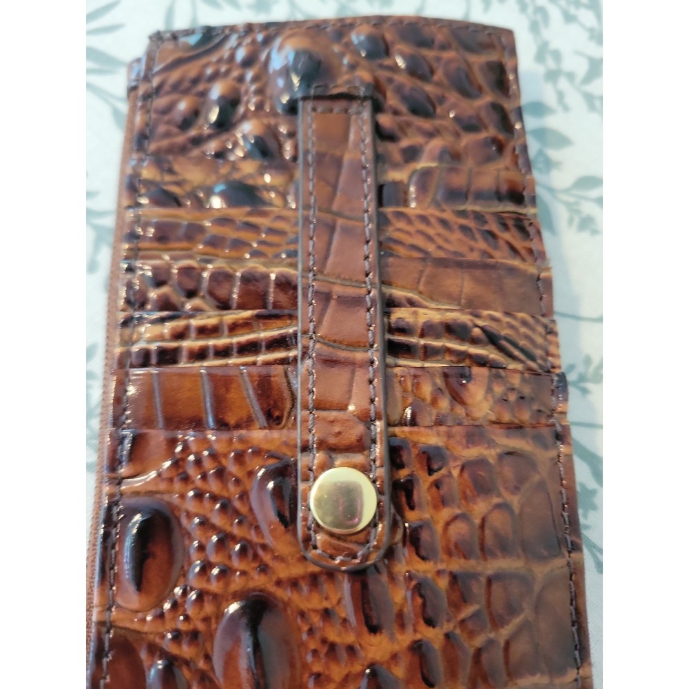 Brahmin Credit Card Wallet Pecan Melbourne Brown Croc Embossed Leather - Picture 6 of 7